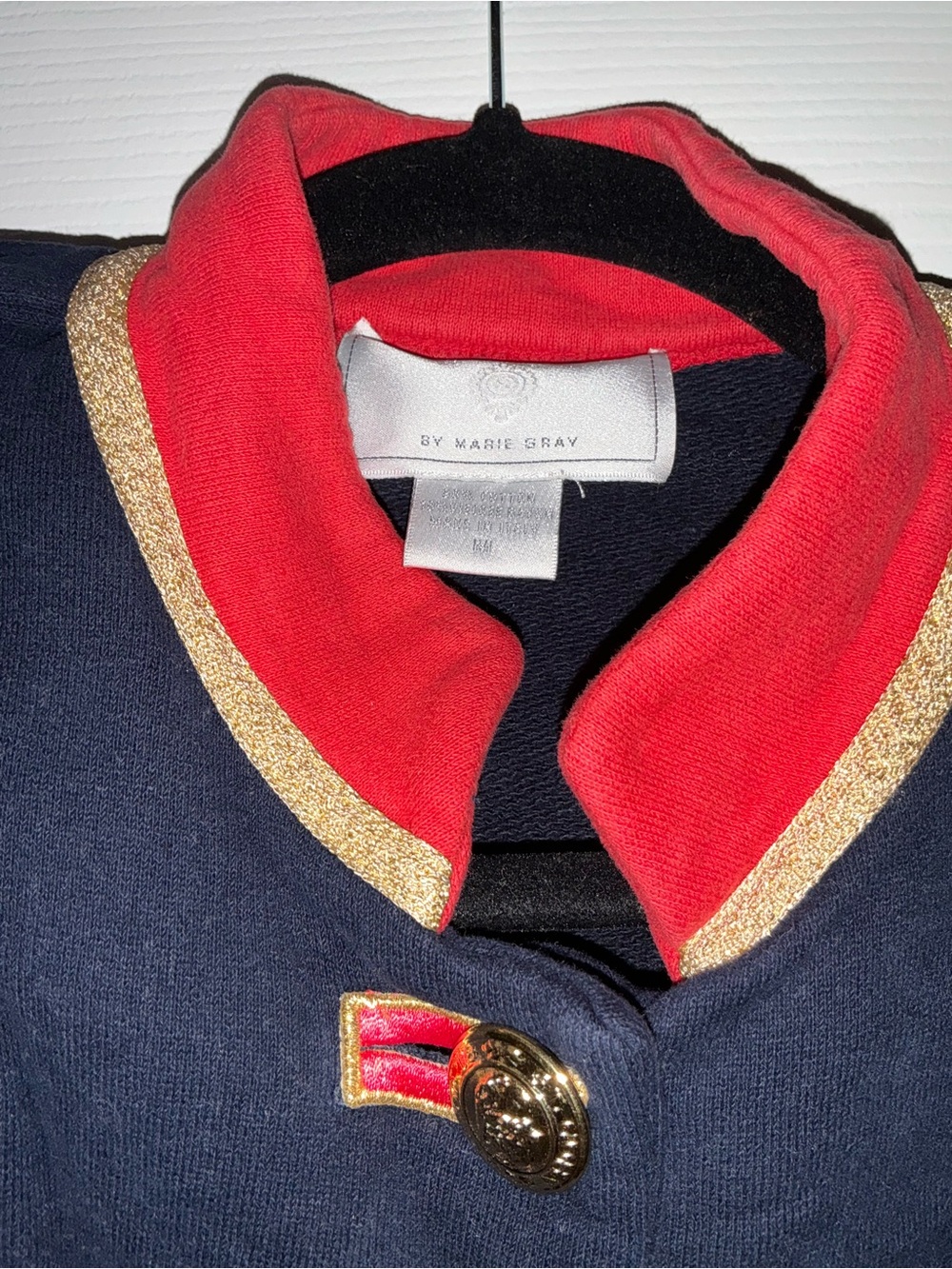 St. John Sport Navy, Red & Gold Military-Inspired Knit Jacket – Size Medium - Picture 5 of 10